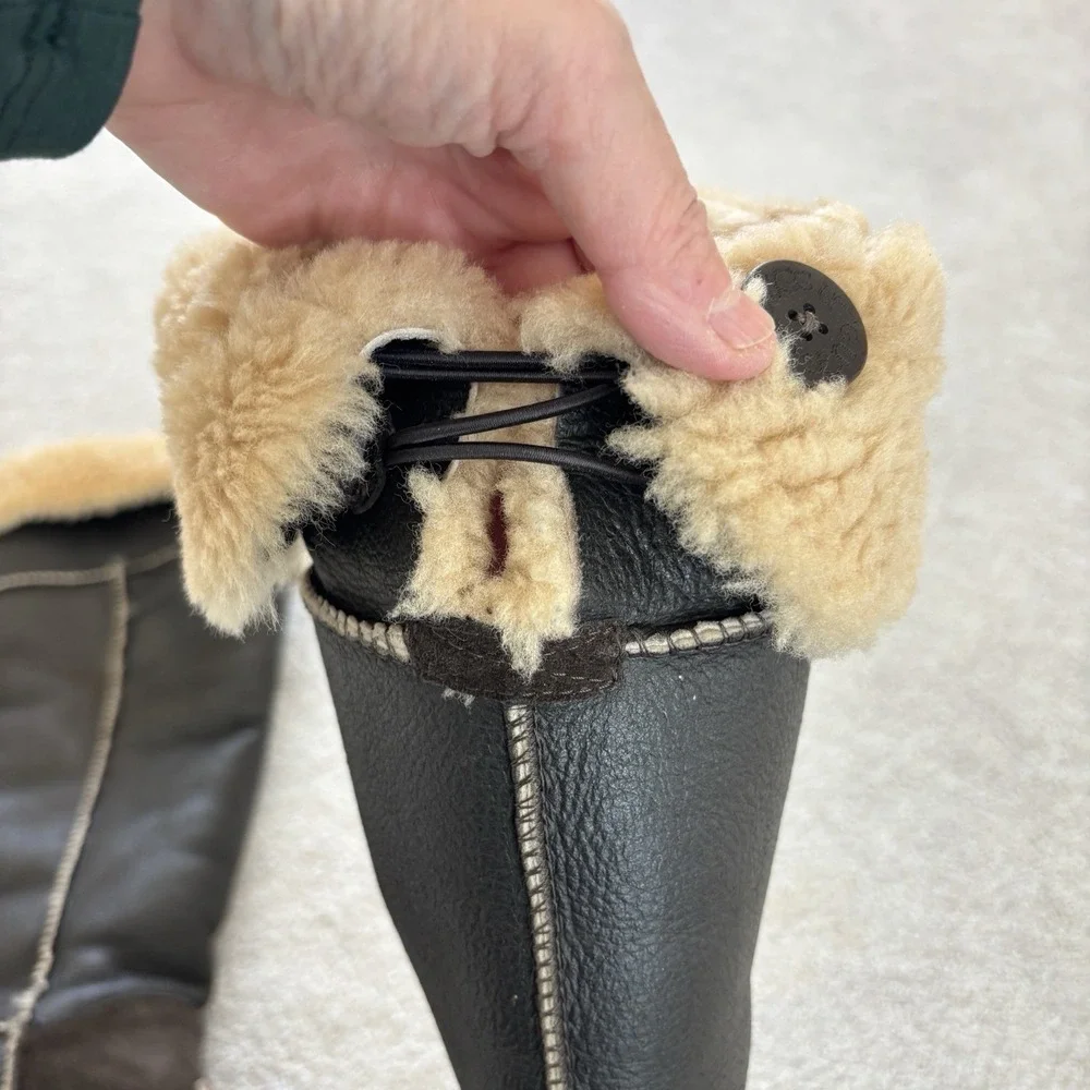 UGG Bailey Button Over the Knee Boots Bomber Brown‎ Leather Eva Shearling Size 7